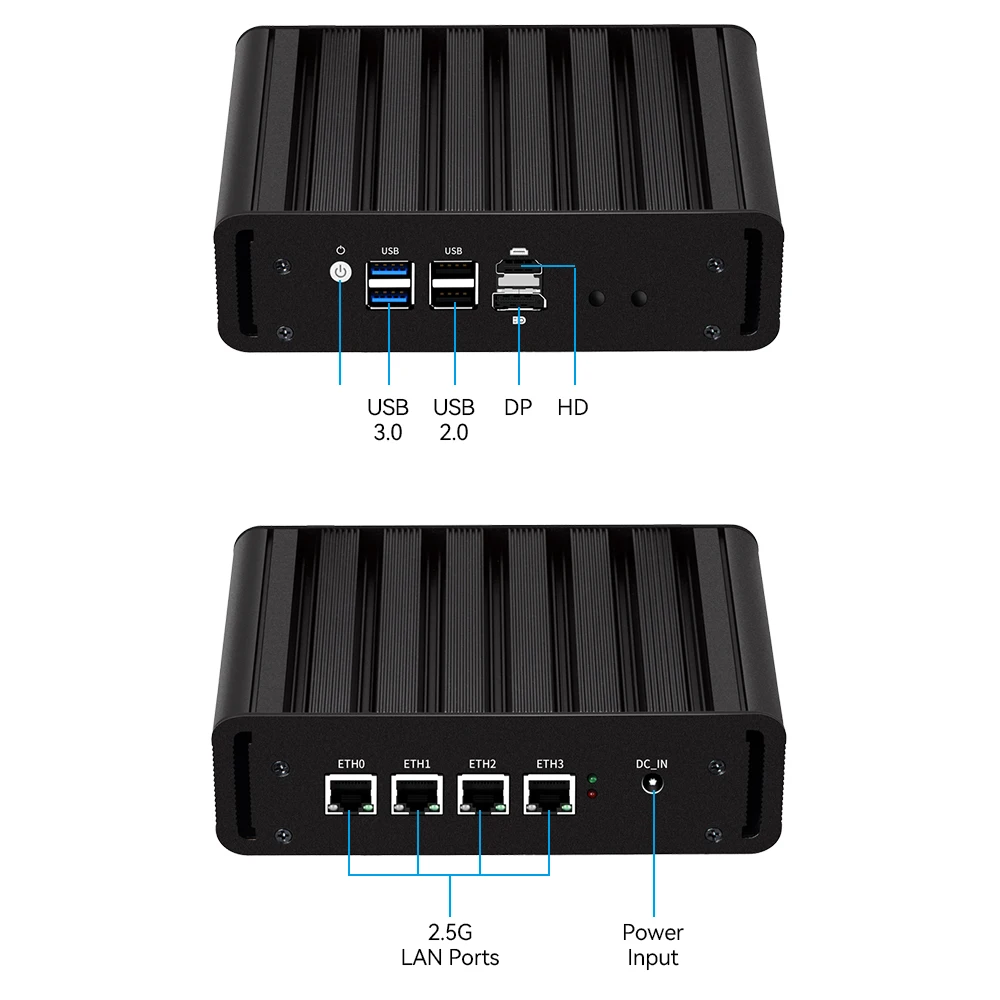 Intel Fanless MINI PC N100 DDR5 RAM 4 I225V Ethernet LAN RJ45 HD DP 4K 12V Computer LINUX Firewall Soft Router