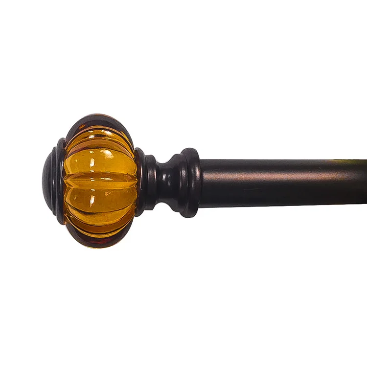 Hot sale curtain accessories rods crystal amber curtain finials with iron tube