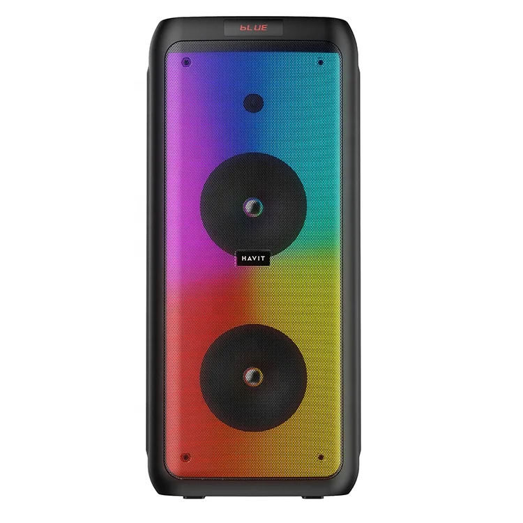 SQ141BT Havit Boombox Portable Party Speaker Rgb Led Usb Tf Wireless Dj Floor Standing Outdoor Karaoke Trolley Speaker 8 Inch