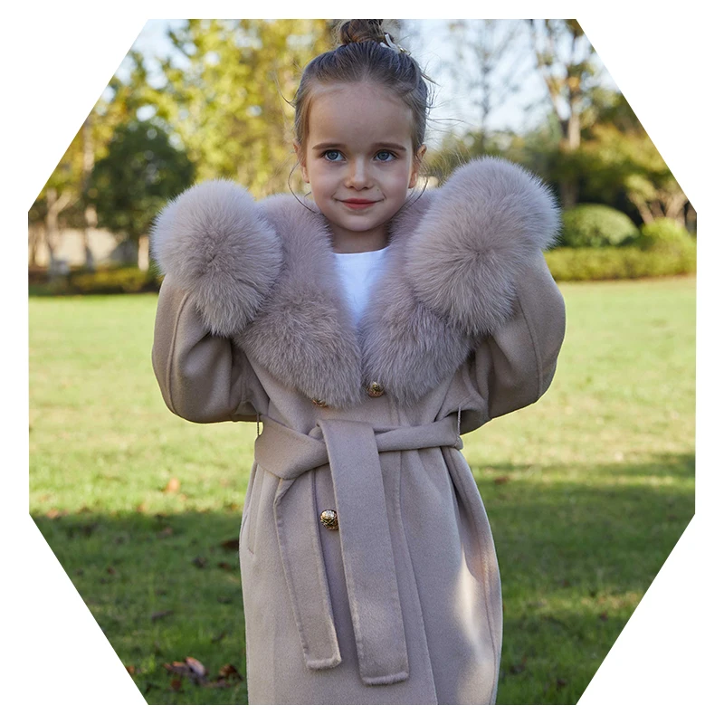 Janefur 2023 New Arrival Autumn Winter Solid Color Korean Loose Wool Girls Jacket Kids Cashmere Wool Coat