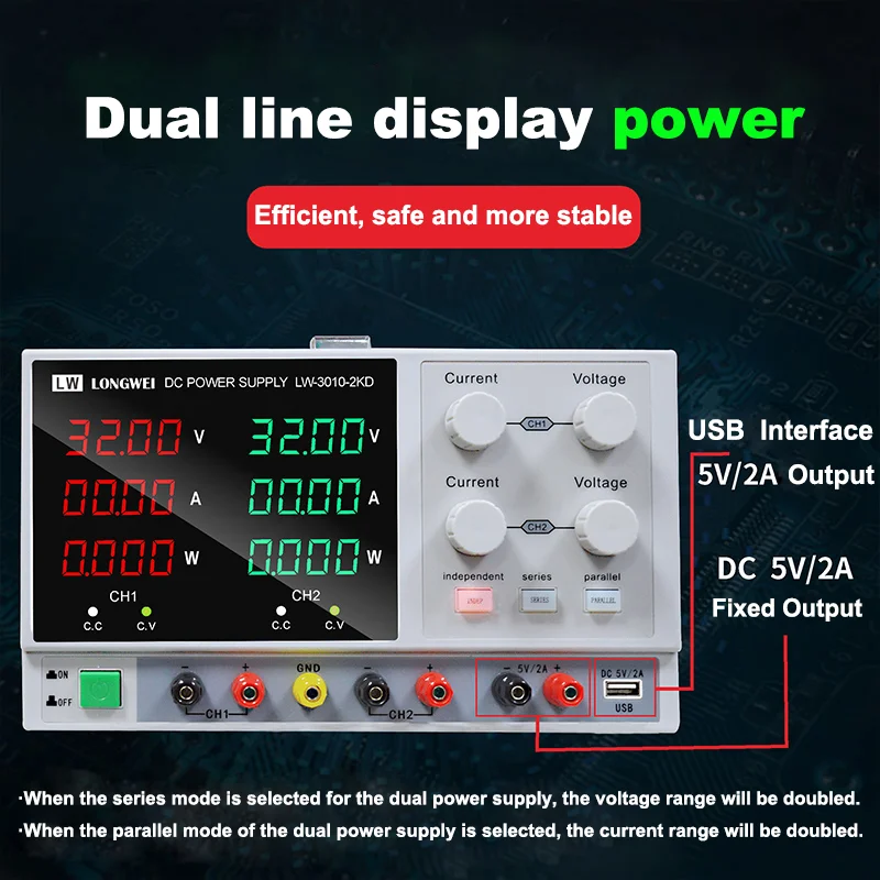 LW30102KD Longwei 30V 10A DC Regulated Power USB Interface Adjustable Switching Lab Testing Variable Dc Power Supply
