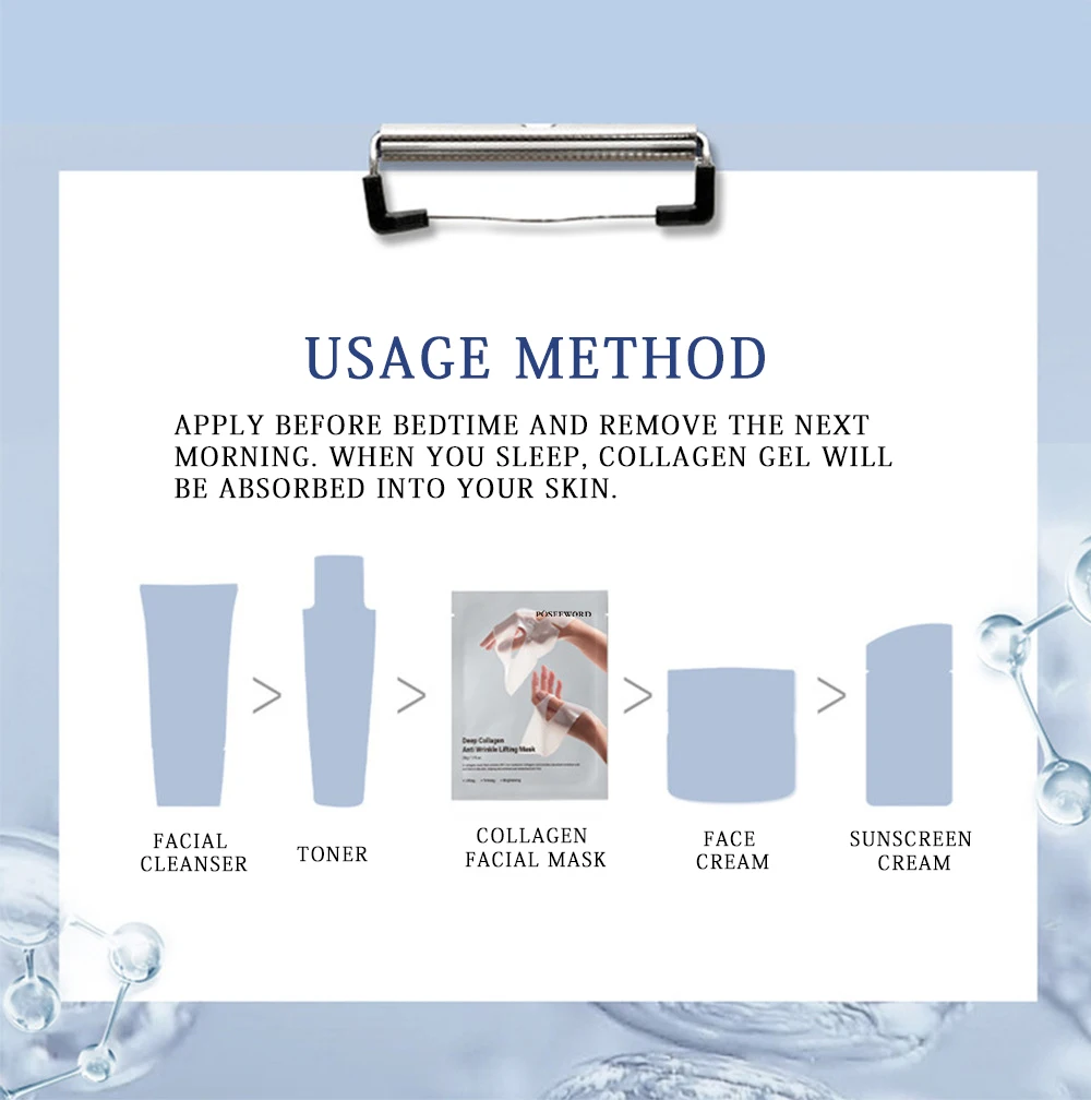 OEM customized 5pcs/box  White Return Transparent Bio-Collagen Anti Wrinkle Tightening Hydrating Facial Mask for face care