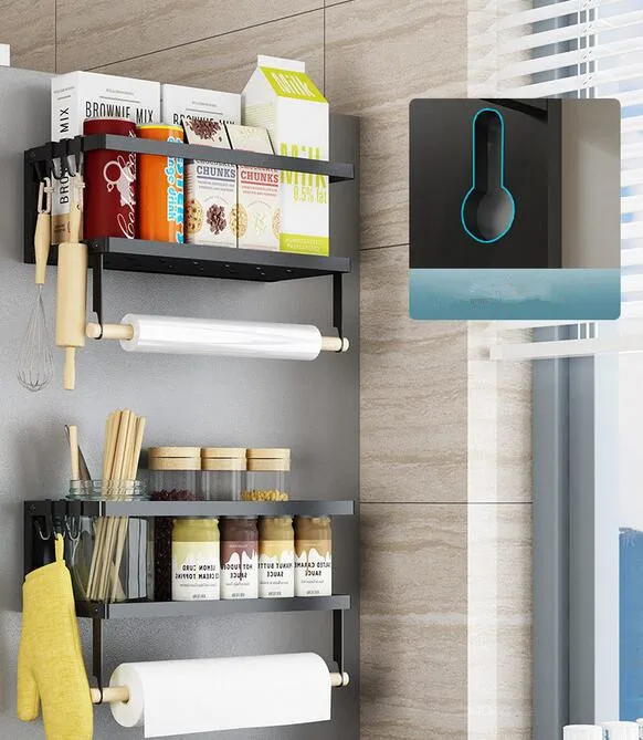 Magnetic Fridge Spice Rack Organizer for Kitchen,Magnetic Paper Towel Holder Rack Shelf for Refrigerator