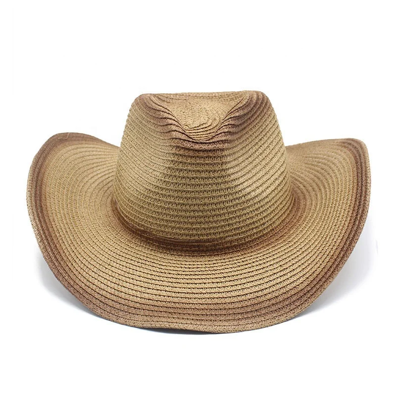 Custom Logo Classic Outback Tea Stain Cowboy Hat Summer UV Protection Outdoor Wide Brim Gradient Panama Straw Hats For Women