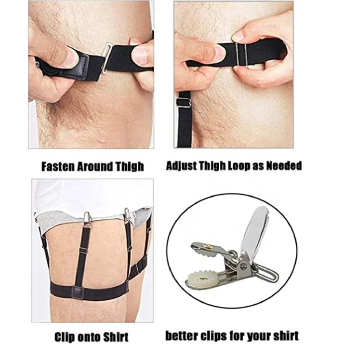 Mens Shirt Stays Adjustable Elastic Garter Shirts Holder with Non-slip Locking Clamps