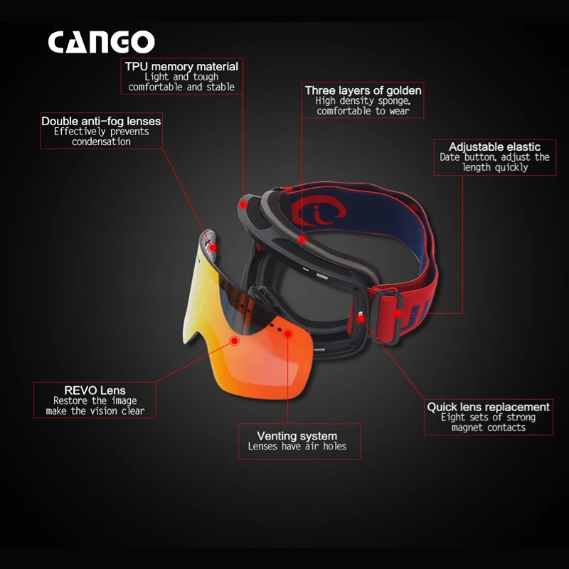 Custom Logo Anti-Impact Ski Glasses Magnetic Snow Sunglasses For Man Women Adult With Packaging Polarized Sports Sunglasses