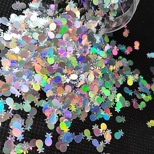 ready to shipping Stock Holographic silver pineapple glitter shape