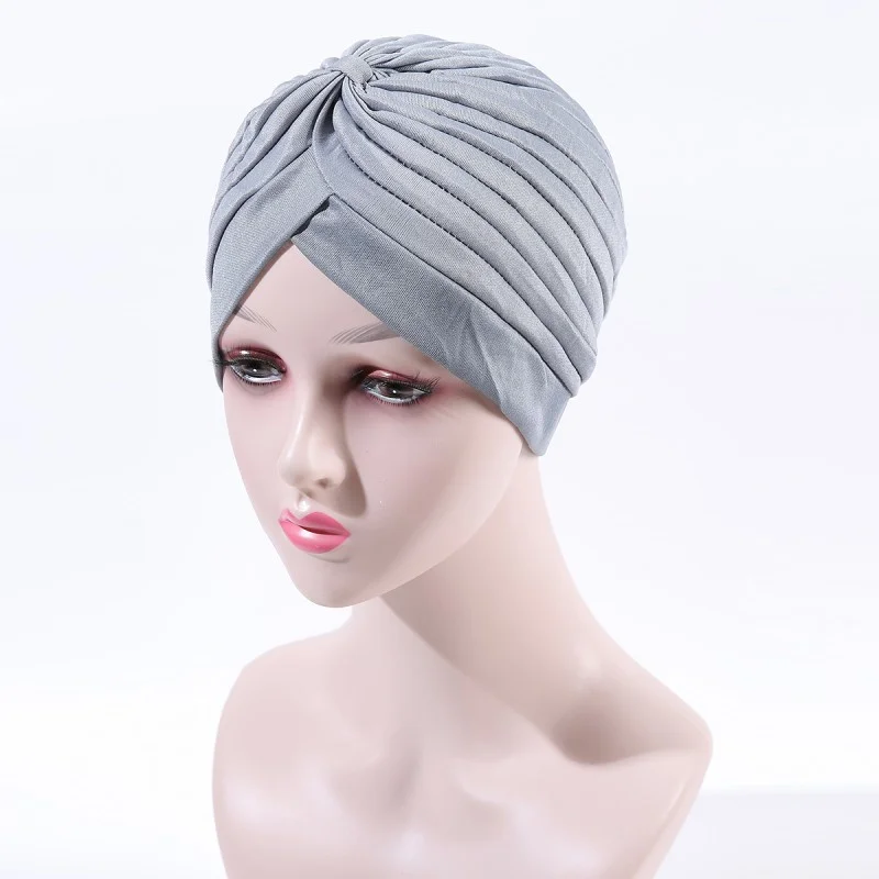 Indian Arab Stretch Jersey Soft Turban Hat African Solid Color Turban Head Wrap Double Layer Elastic Chiffon Instant Hijab
