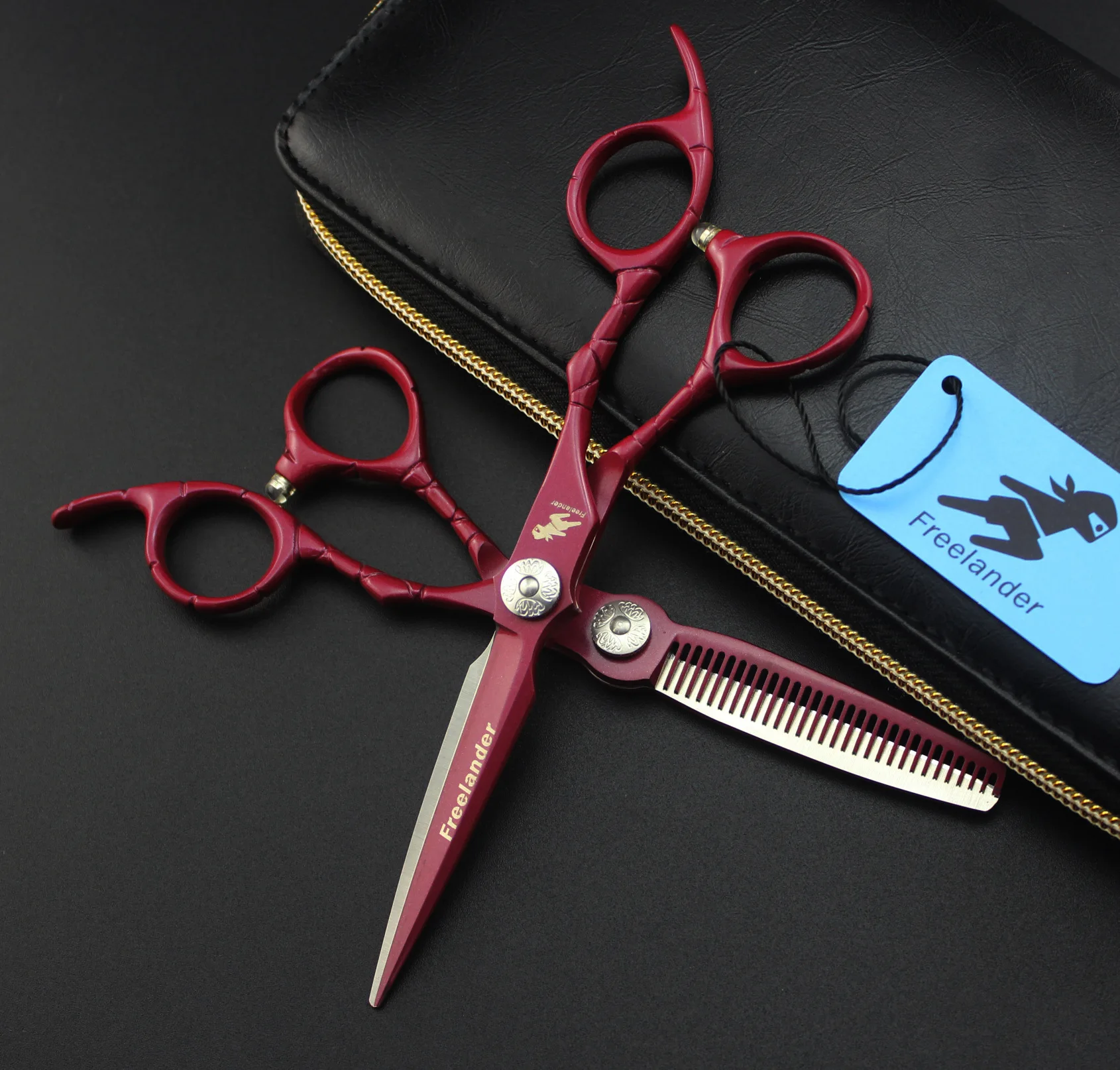 free shipping High Quality Red 6 inches Stainless Steel salon barber shears Professional Hair Cutting Scissors