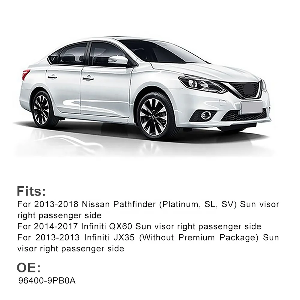 New Driver Sun Visor For 2013-2018 Nissan Pathfinder 2014-17 Infiniti QX60 With Lamp 96401-9PB0A 964009PB0A