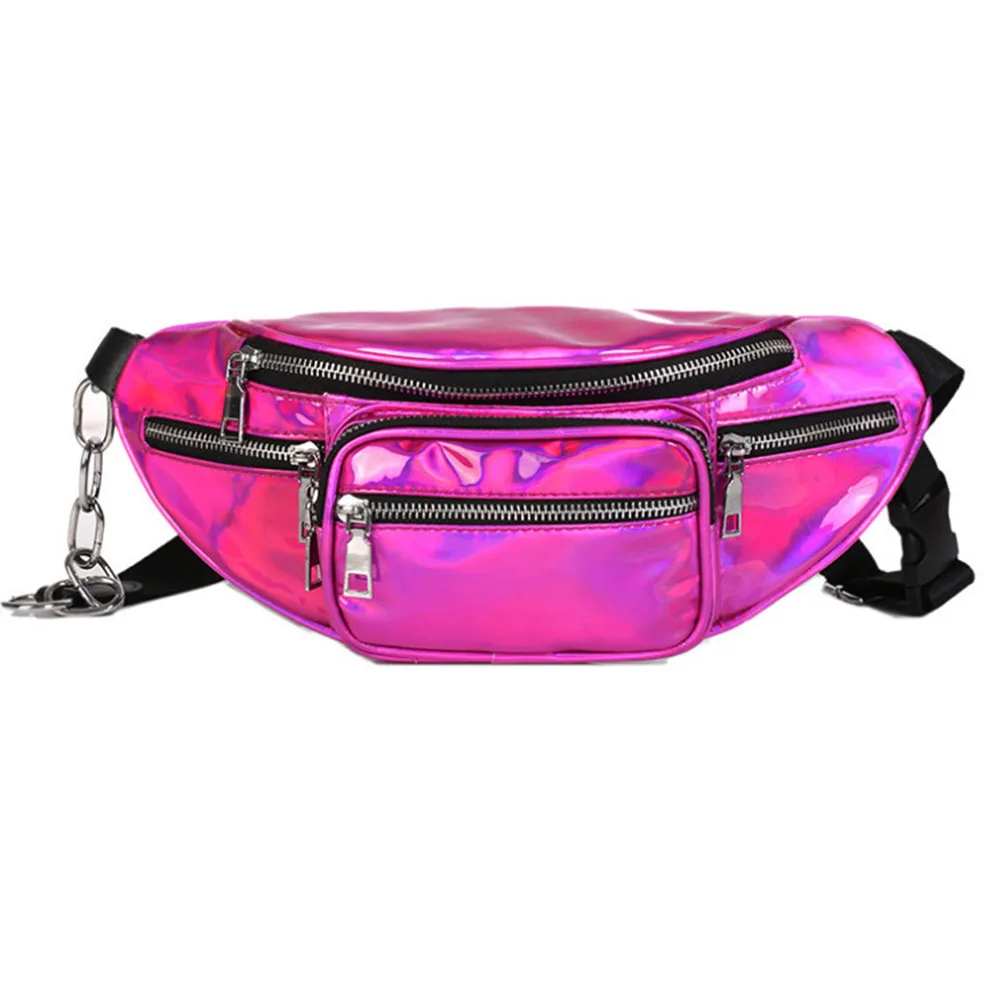 2024 Custom logo private label Shinny PU Leather Holographic Laser waterproof belt bag Fanny Pack Waist Bag for women