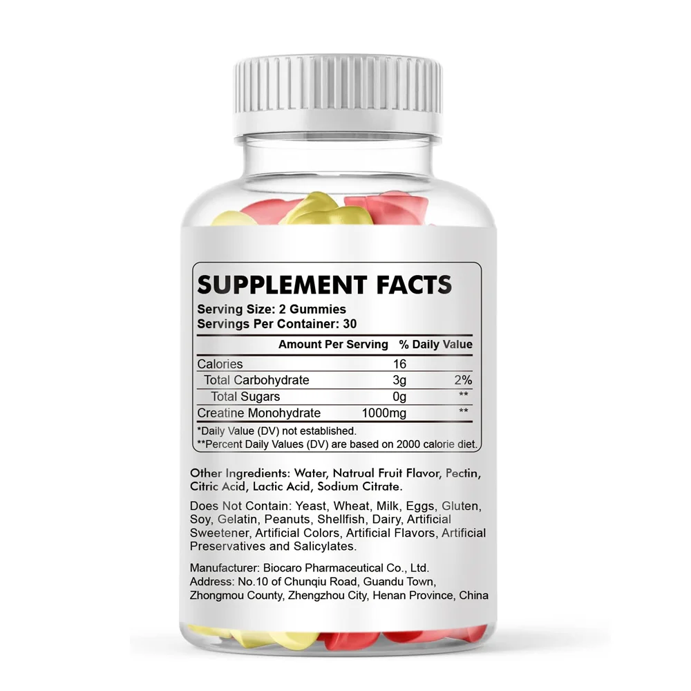 Biochealth Private Label Pre Workout Vegan Supplement Gummies Creatine Monohydrate Energy Gummy for muscle growth Gummies