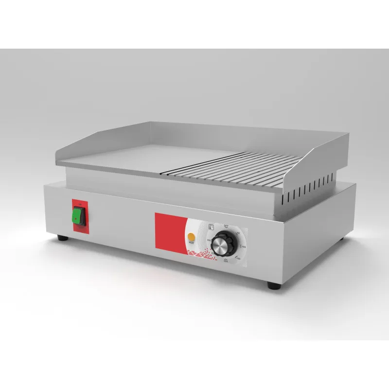 Outdoor Restaurant and Hotel Commercial Electric Grill with Stainless Steel Plate Half Flat Half Pit Grooved for Household Use