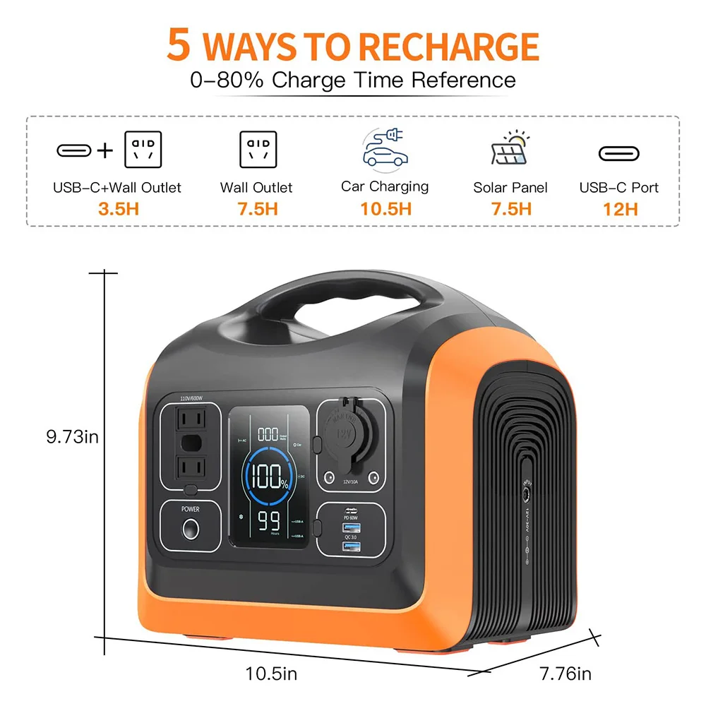 Backup Outdoor Charge LiFePO4 Battery Energy System Generator 110V Camper Portable Power Station 600W Tragbarer Solar Powerbank