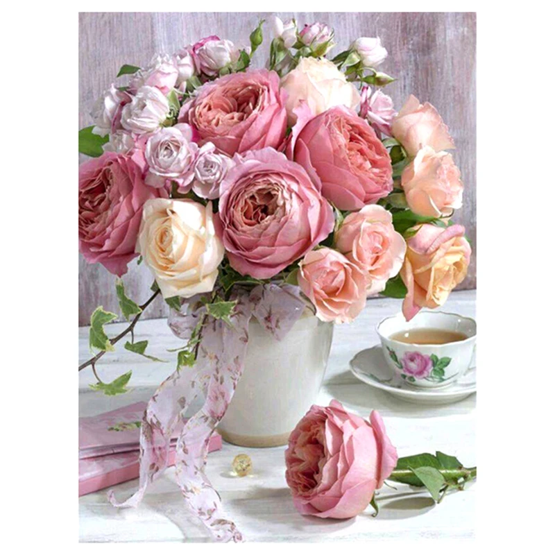 
Wholesale 2020 New 3D Wall Art Full Square Or Round Drill Diamond Painting 5D DIY Peony 30*40CM For Home Decor 