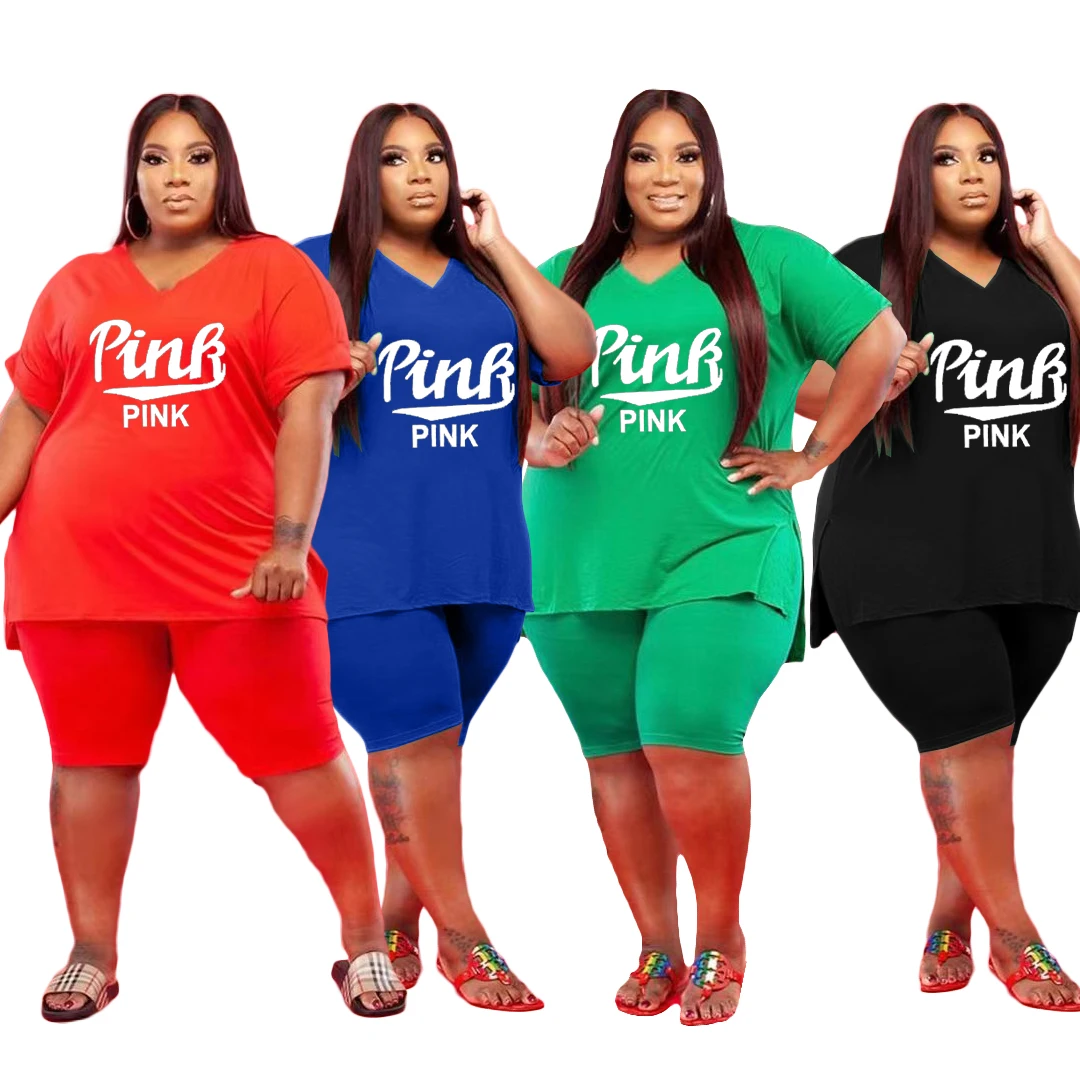 
WA7160 2021 new arrival ladies 2 piece short set casual plus size solid color printed outfit suit 2 piece set women clothing 