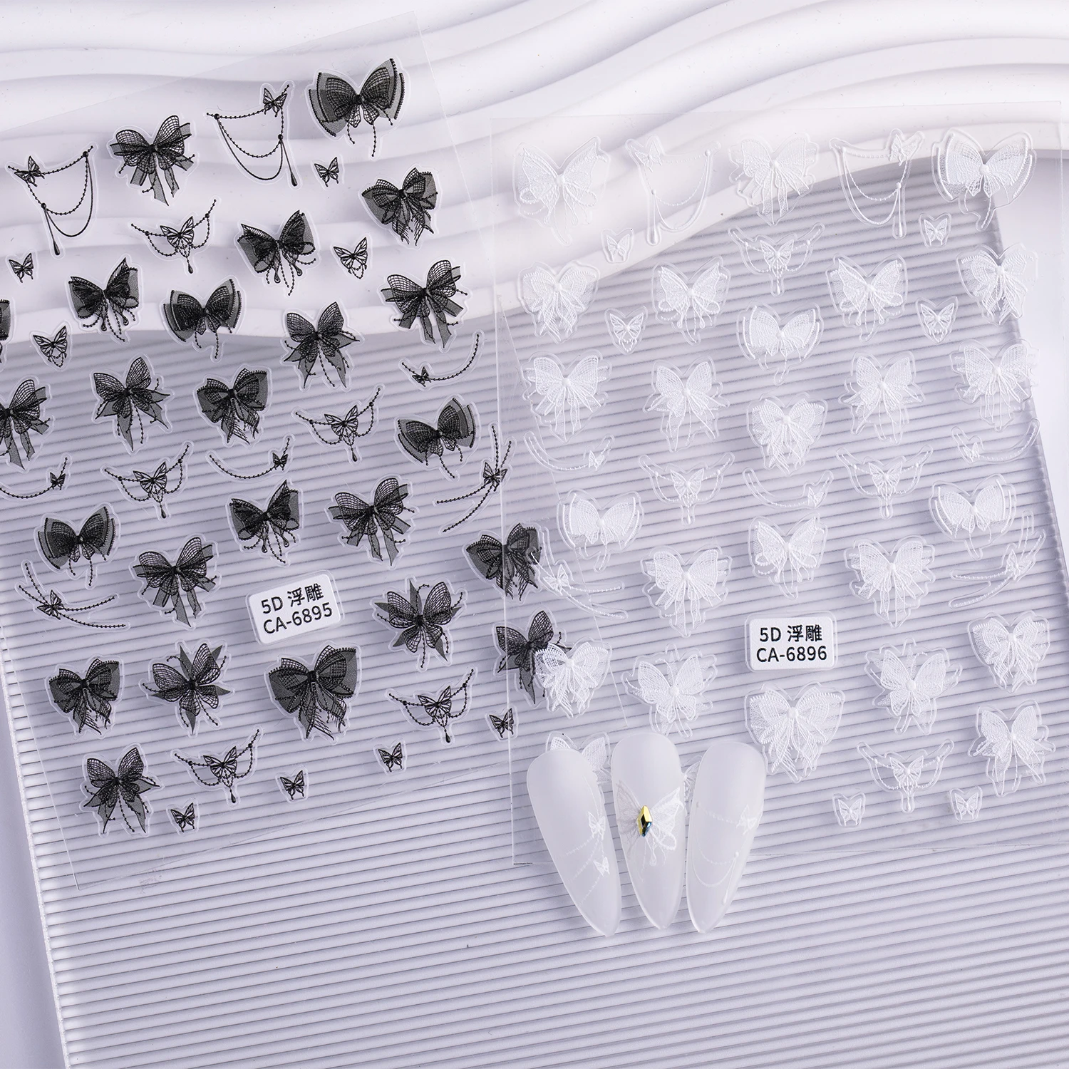 5D Nail sticker Ribbon bow black white thin tough bow ballet shoes DIY nail stickers