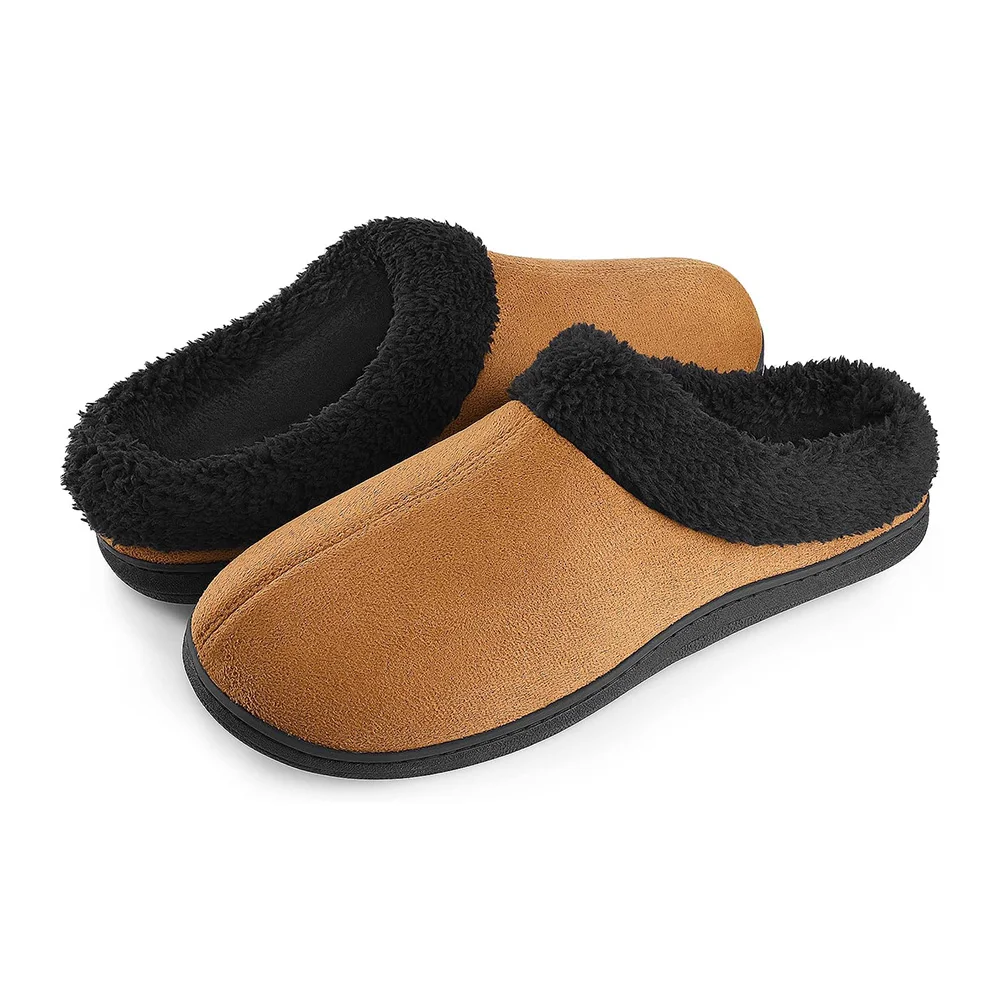 Memory Foam Fuzzy Slip on Shoes Indoor Outdoor Bedroom Warm Cozy Soft Plush Lining Anti-Slip TPR Sole Mens House Slippers