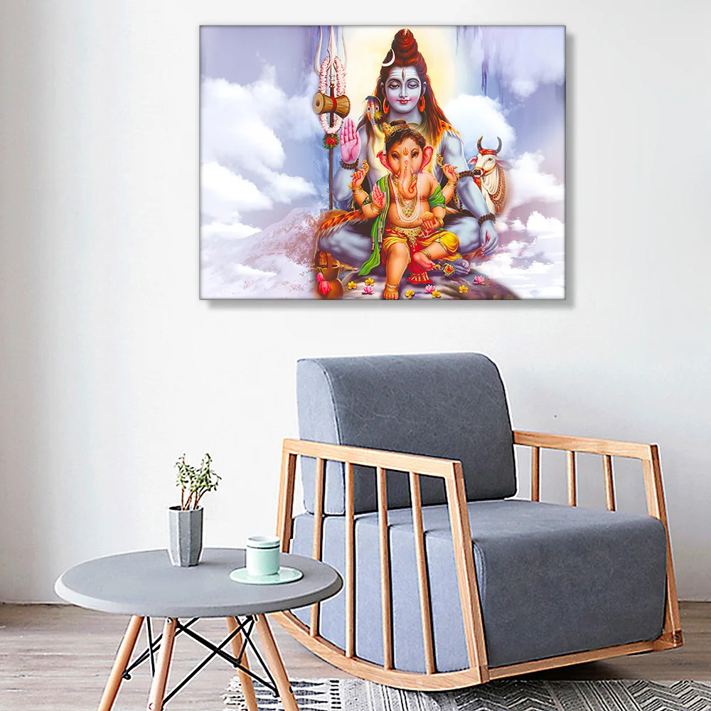 India Hindu Gold Ganesha Temple Elephant God Painting on Canvas Posters Prints Religion Art Wall Art Living Room Decor Cuadros