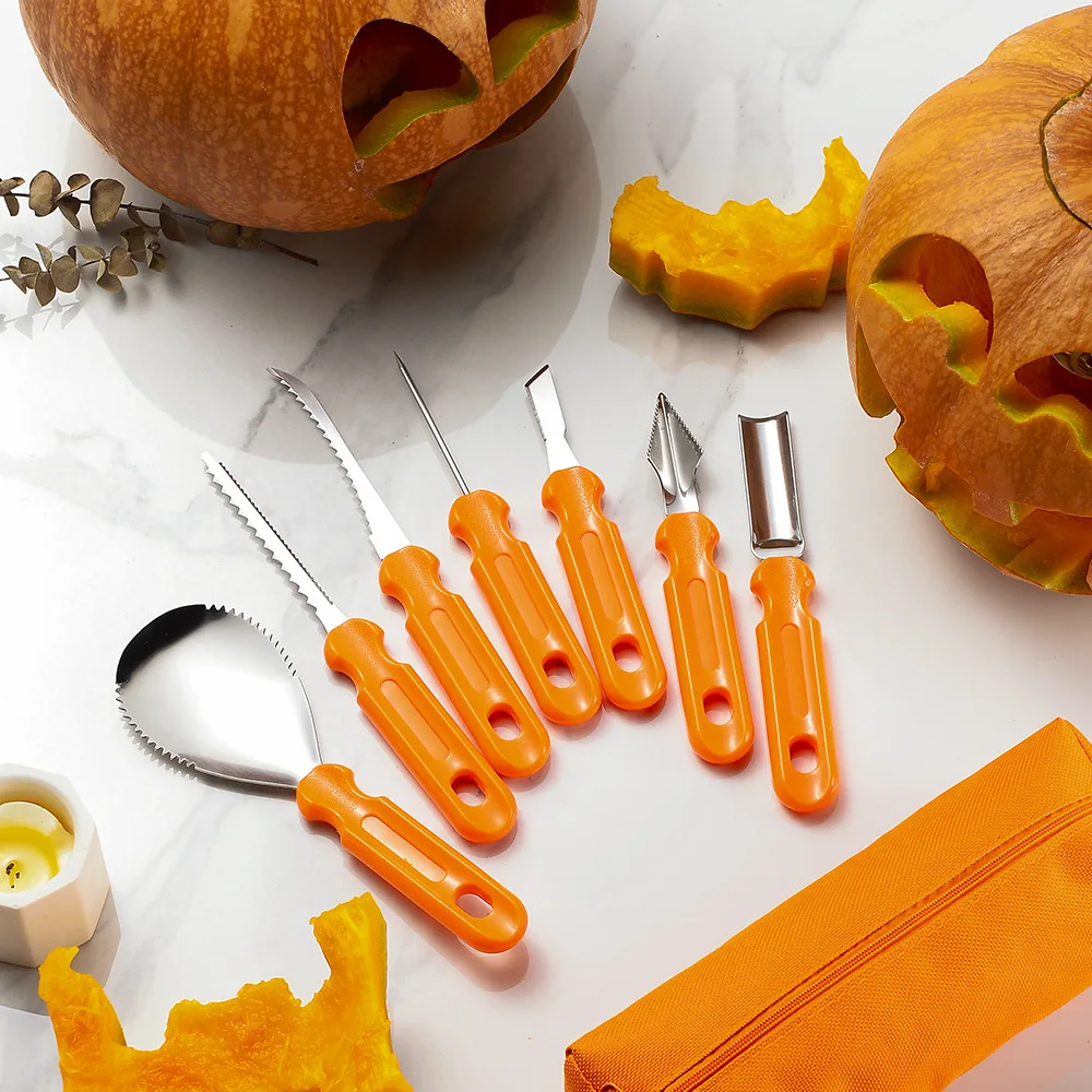 Top Seller 7PCS Premium Quality Metal Halloween Pumpkin Carving Kits Wholesale Set for Fruit and Vegetable Made with Plastic