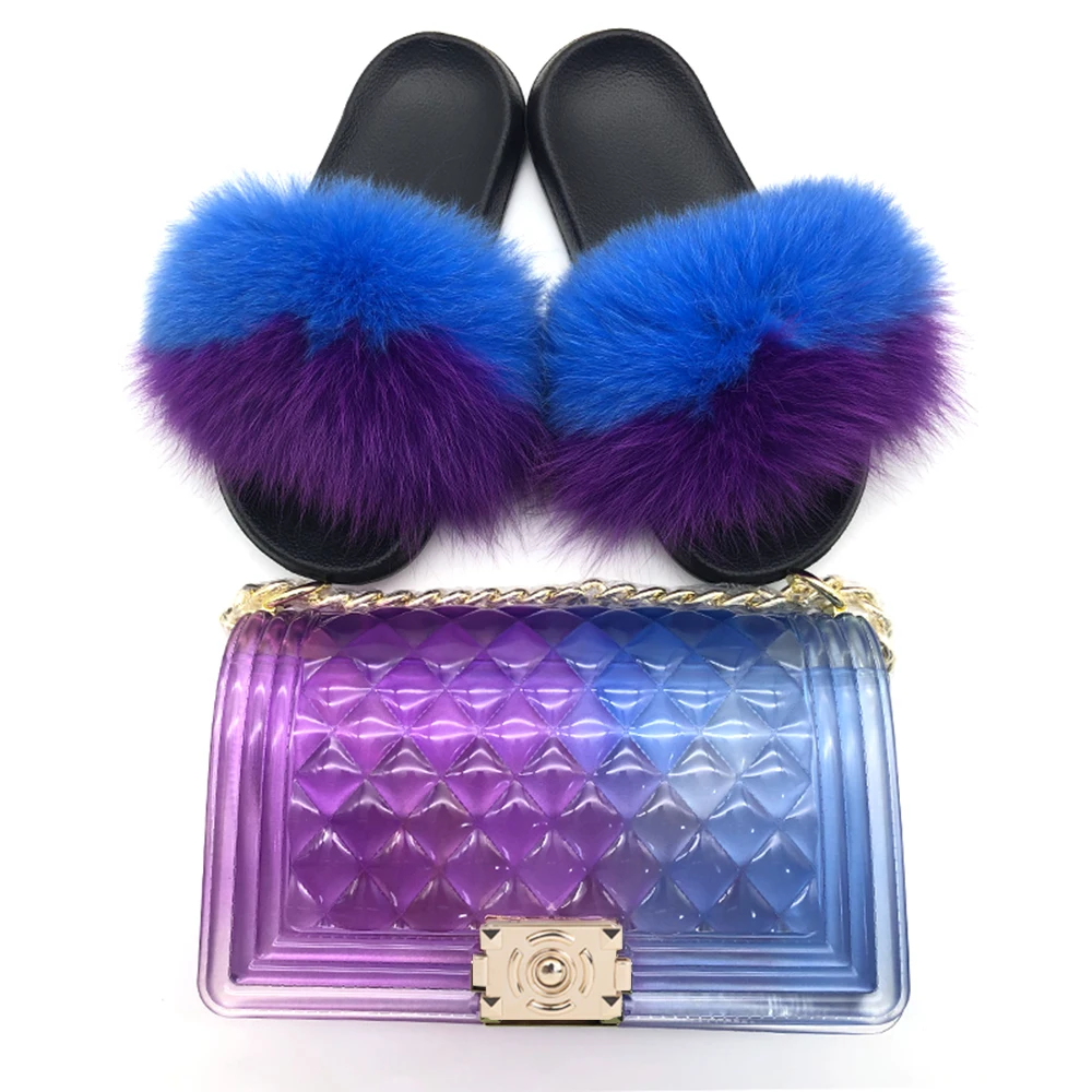 Fashion Outdoor Soft Real fluffy Flip Flops Home Sets Sandals 2019 Fur Slides And Matching Purses Slippers Women Fur Slides