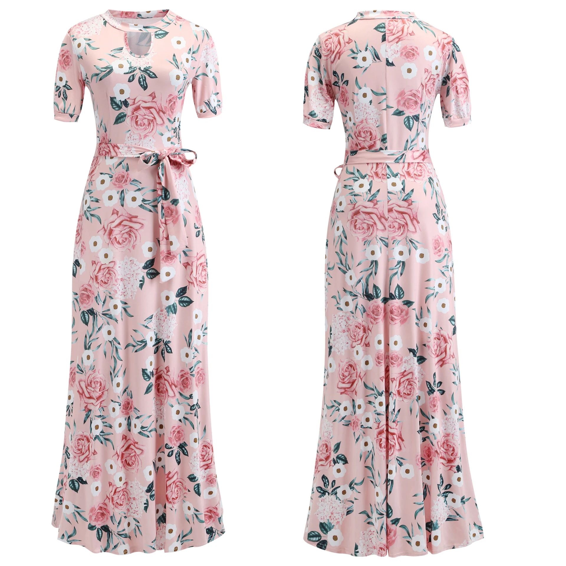 Женская модная обувь в богемном стиле с цветочным принтом и длинными рукавами с круглым вырезом и принтом Макси платье пляжное платье для маленьких девочек в винтажном стиле; Платья больших размеров (S-5XL)