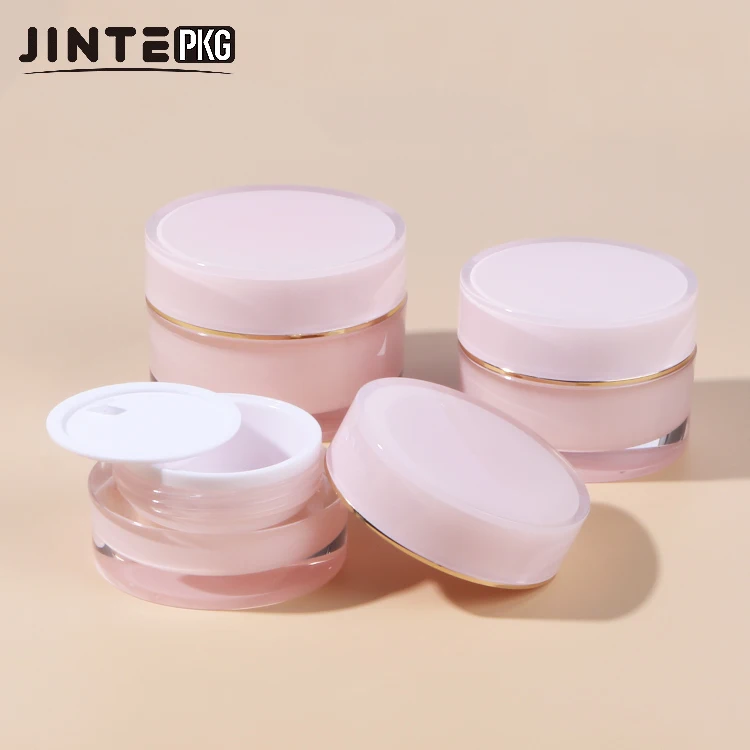 Beauty Round Shape   30g 50g Cosmetic Pink Plastic  Cream Jar  Double Wall  Pot Containers Acrylic Cream Jars with Pink Lid