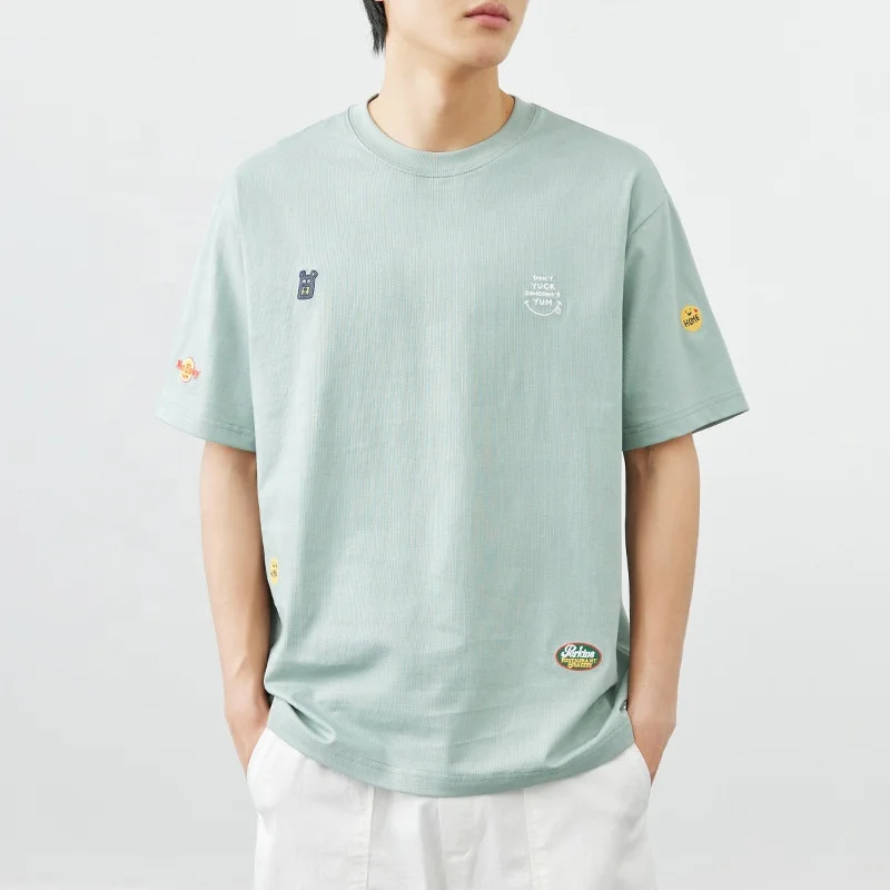 Fun embroidery casual loose plus size short sleeve to young people trend vintage custom puff printing pattern