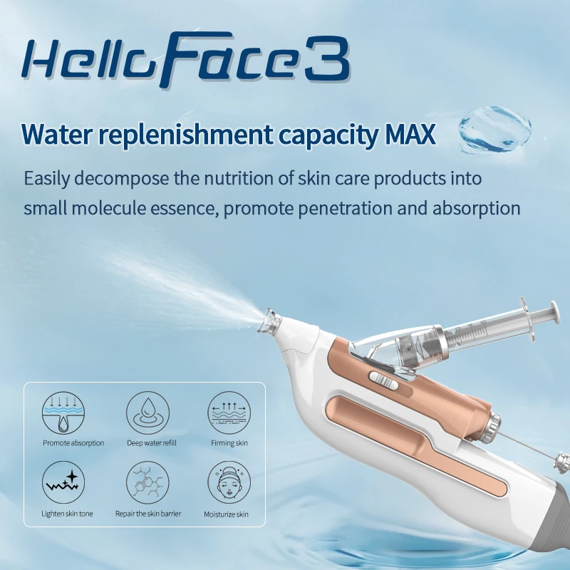 2024 Beauty Home Hello Facial Syringe 3 Water Anti Aging Mesoderm Treatment Machine Injection Gun Needle free Medium Speed Gun