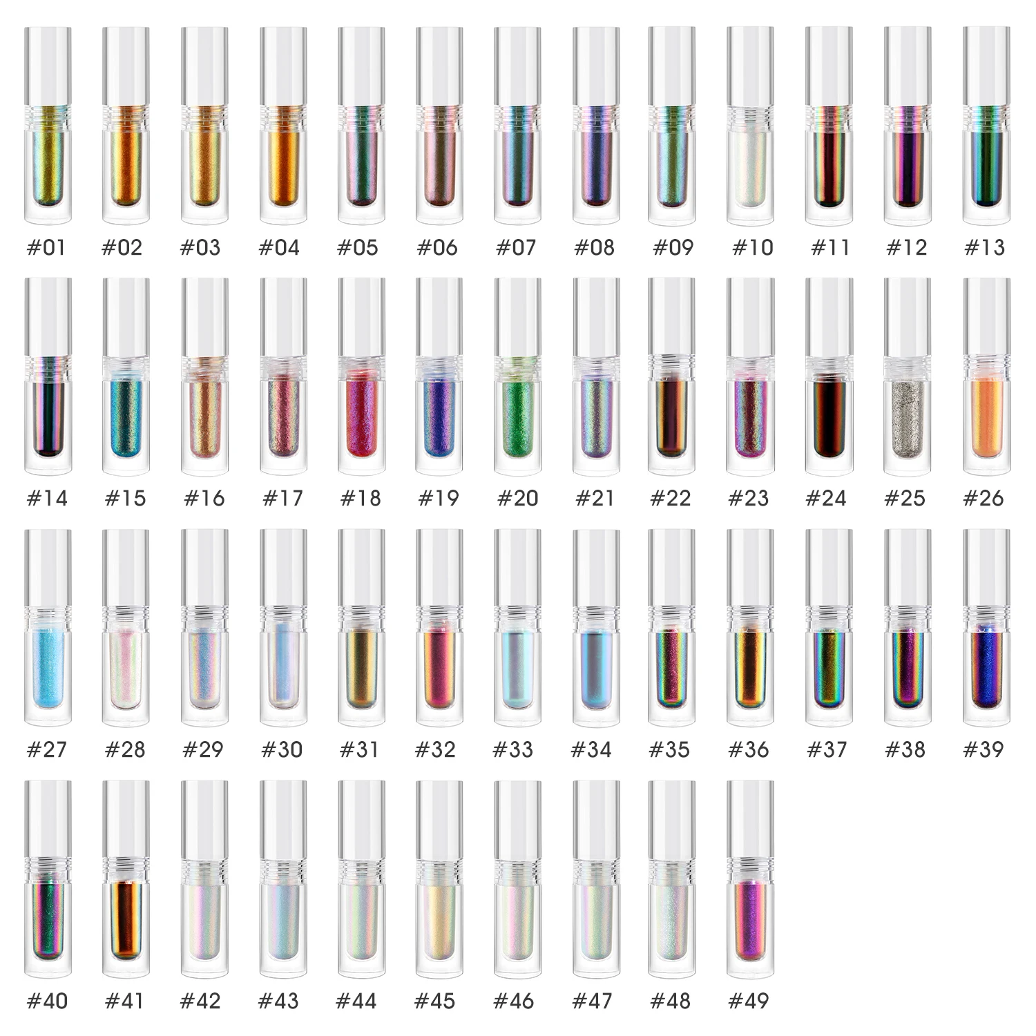 Hot Sale Duochrome 49 Colors Chrome Pigment Satin Eye Shadow Multichrome Neon Chrome Chameleon Liquid Eyeshadow