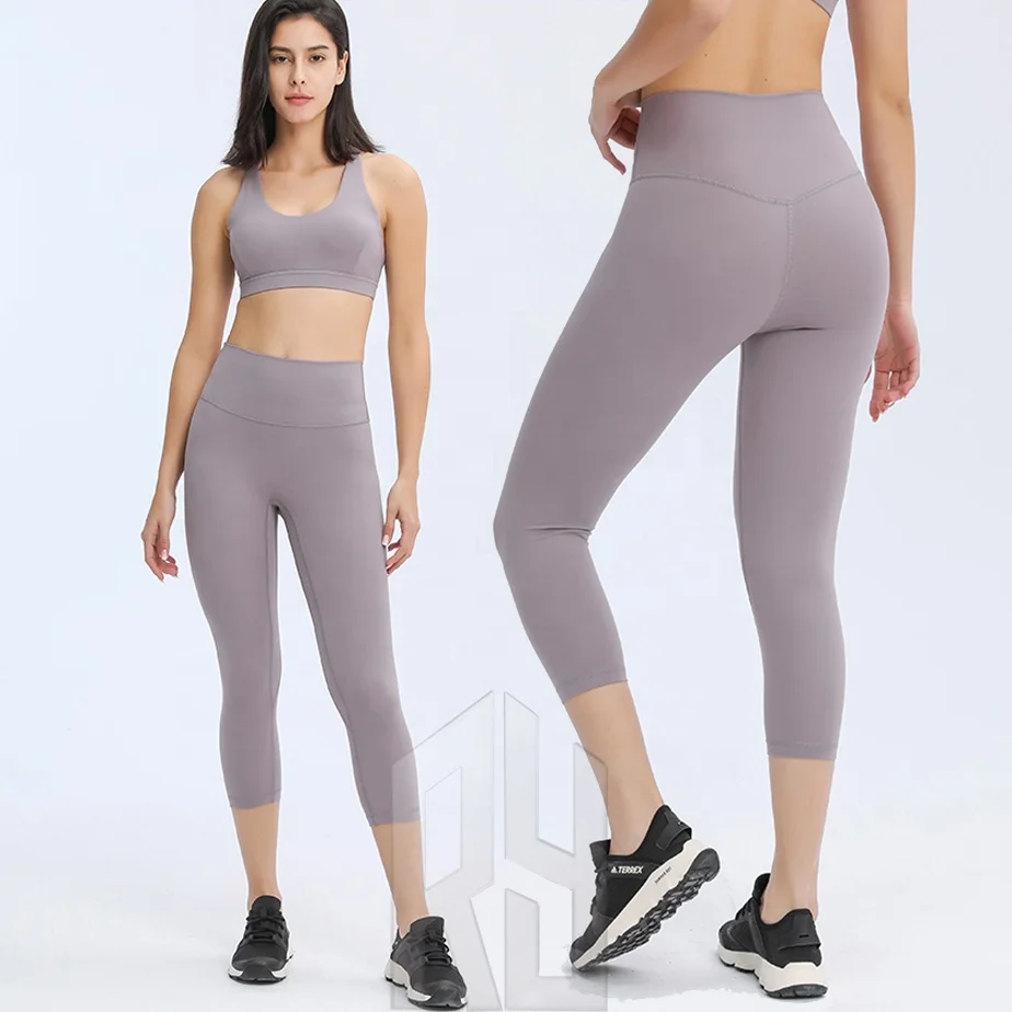 Fitness Cropped Leggings 21' length No camel line align lift hip running fitness quick-dry Yoga Biker  pants Workout clothes