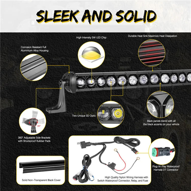 20 Inch 75W 12V 24V Slim Waterproof Straight LED Light Bar With Wiring Harness