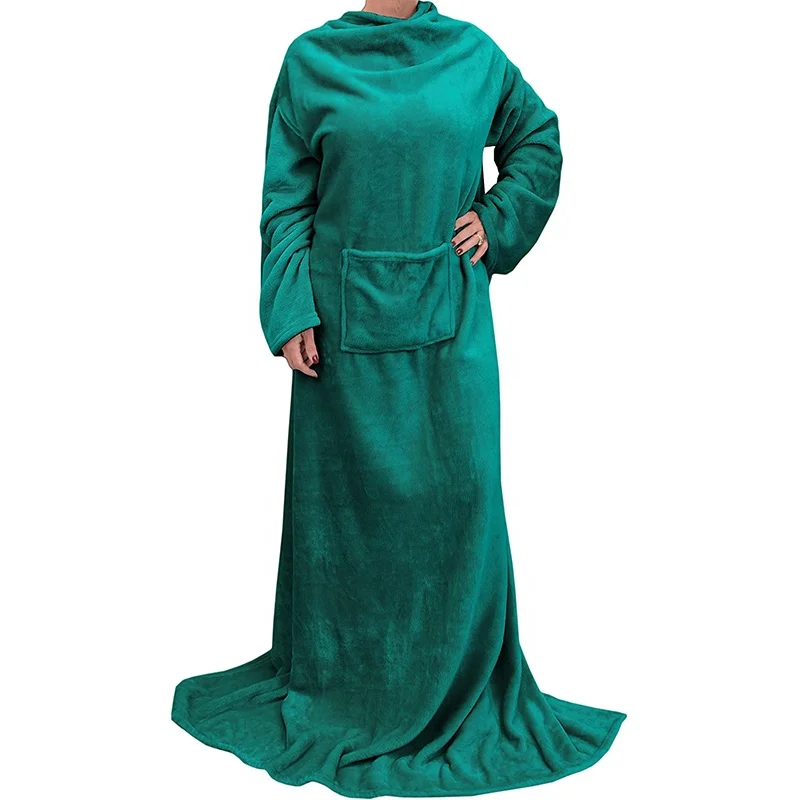 Amazon hot sale cozy soft flannel fleece wrap throw blanket robe warm wearable blanket with sleeve and pocket