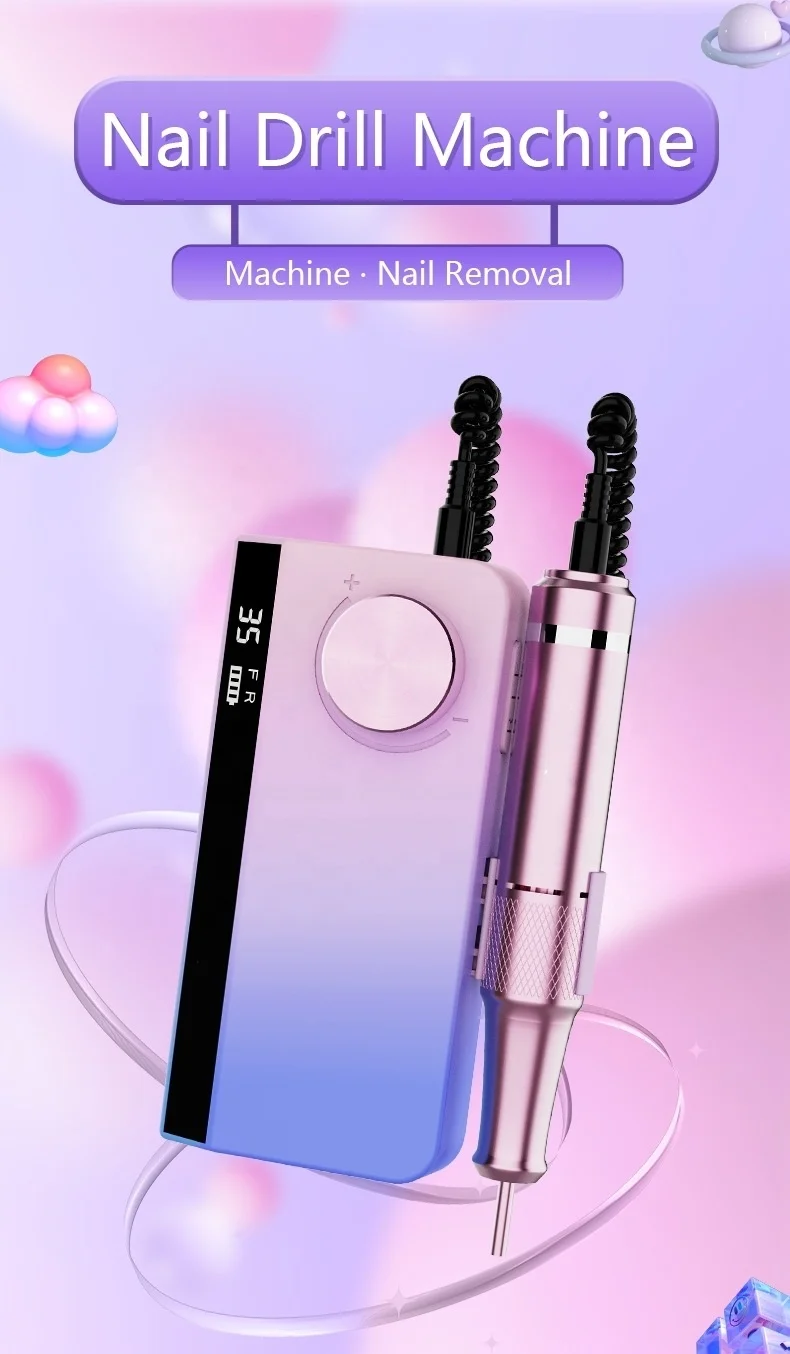 35000 RPM Private Label Electric Nail Drill Machine Cordless Nail Polisher Pink Nail Drill