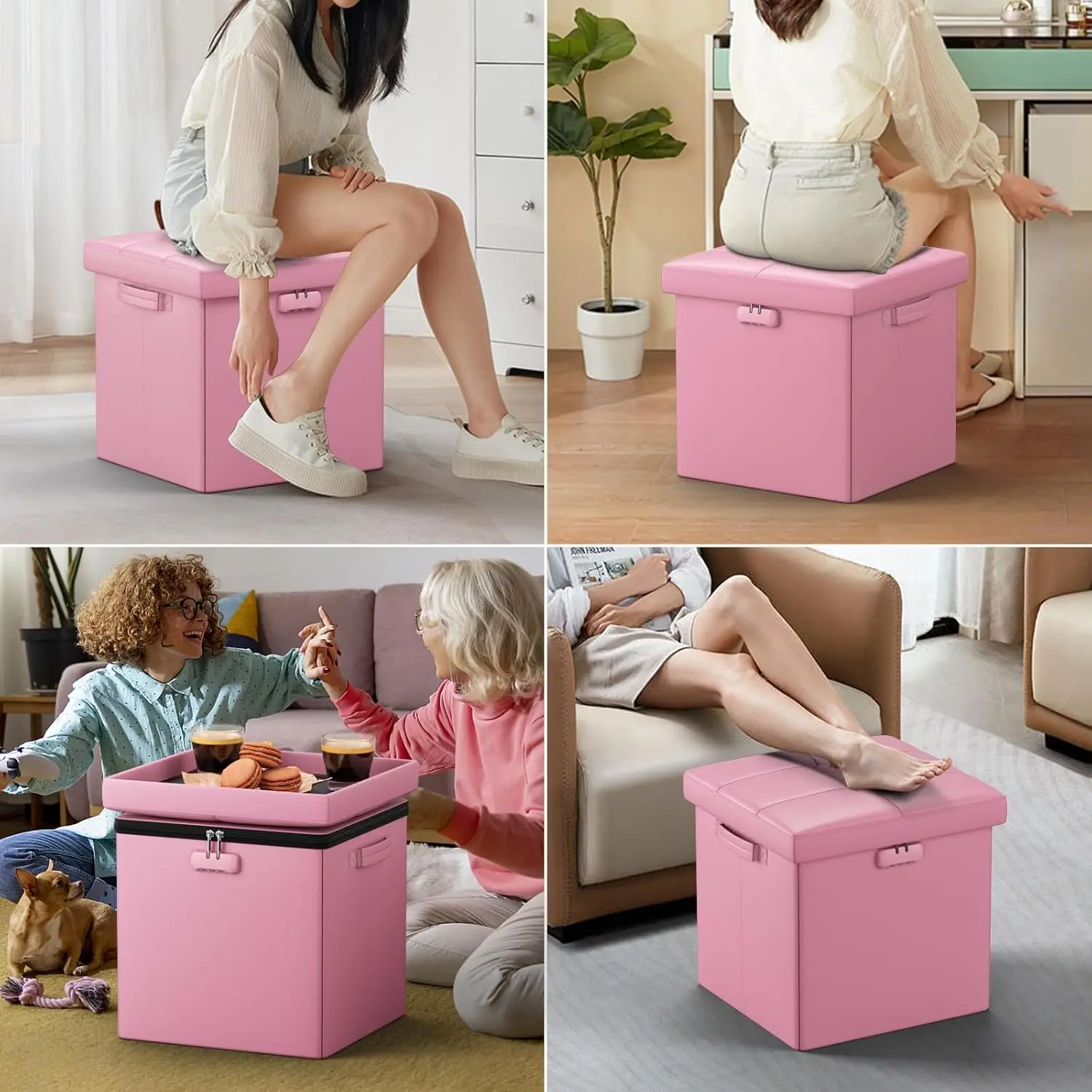 Fireproof Rectangular Storage Bench Folding Ottoman Cube Footrest Stool for Home Living Room Furniture for Tool Organization