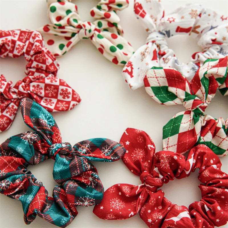 Christmas Hairband Fashion hair accessories fabric bow knot rabbit ear tie Hair Scrunchies