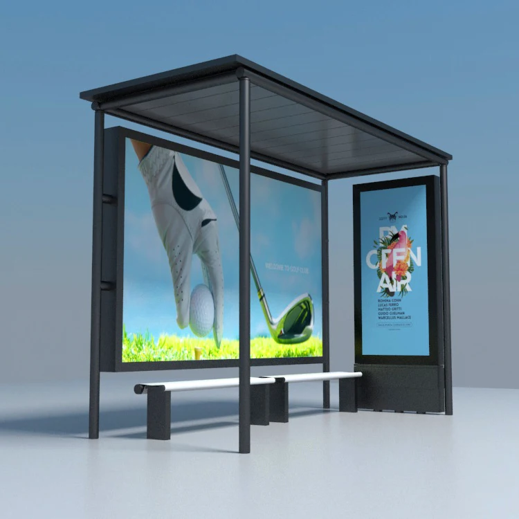 
High quality outdoor bus station shelter advertising display smart bus stop with LED light  (1600102239441)
