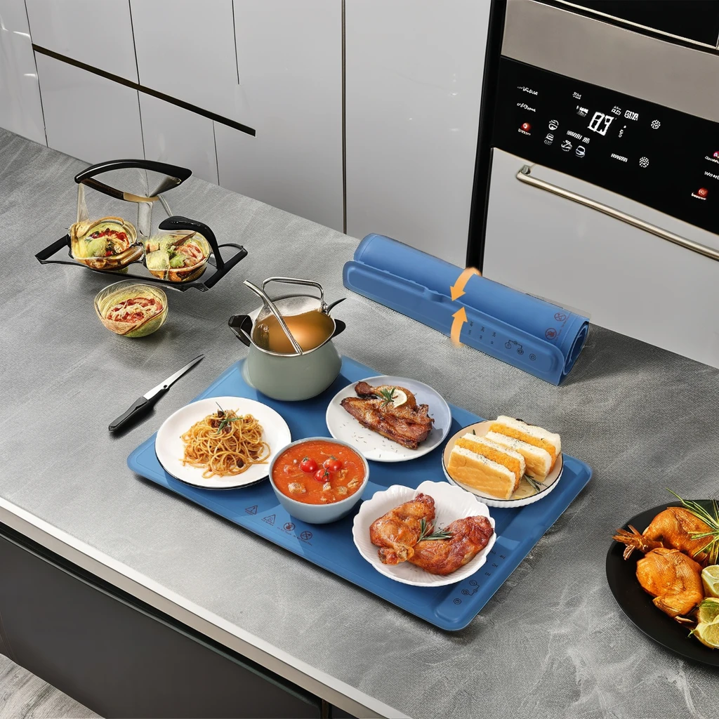 New Foldable Adjustable Temperature Silicone Food Warming Tray Silicone Electric Heating Tray Electric Warming Tray