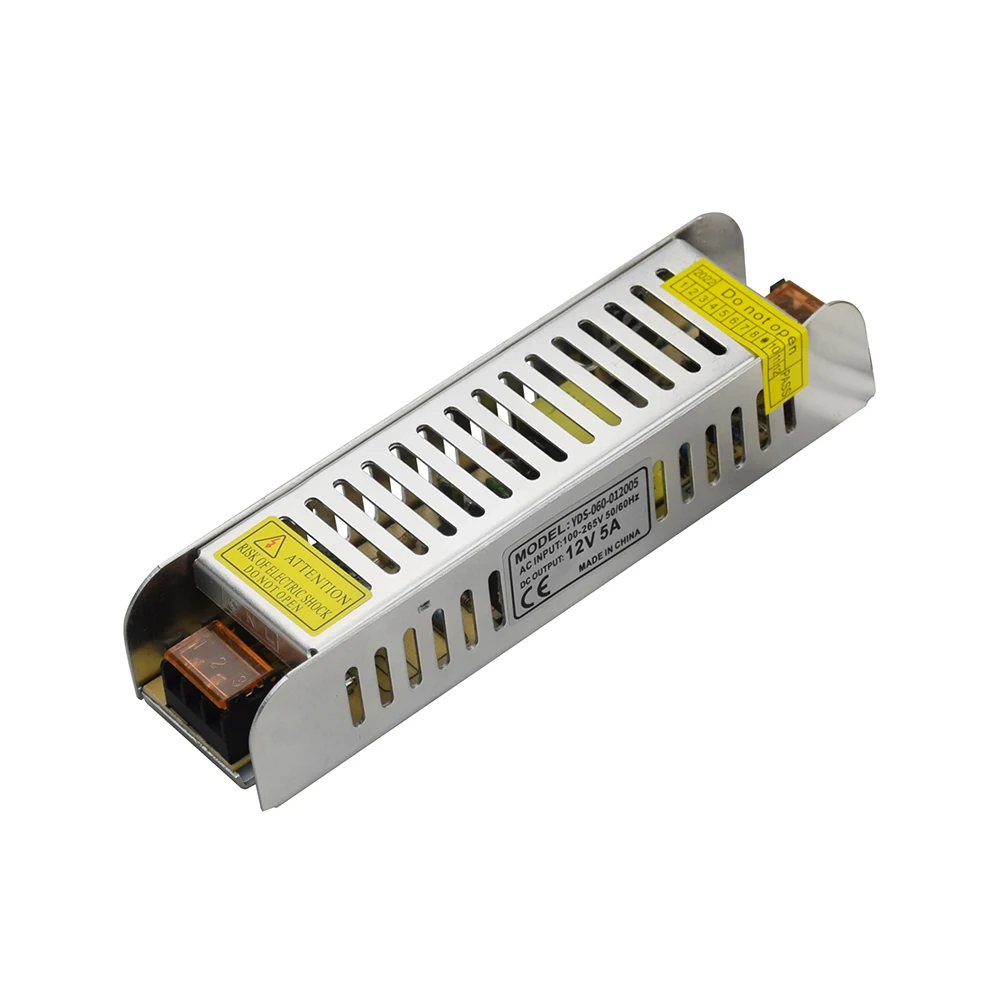 DC 12V Long-shaped Switching Power Supply 12V 5A 60W Slim LED Strip Light Driver Transformer adapter