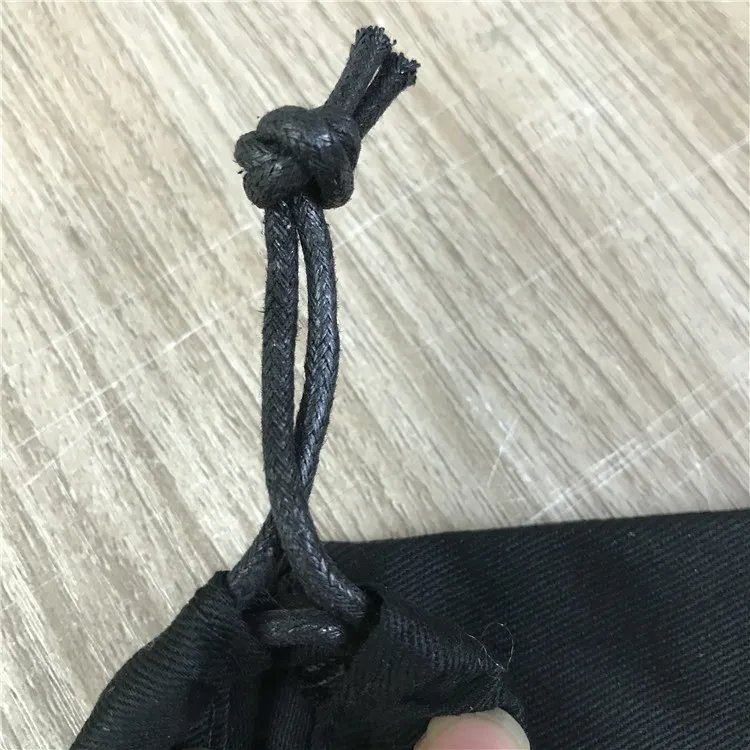 
custom wax rope lingerie packaging bag black underwear dust bag twill cotton drawstring bag 