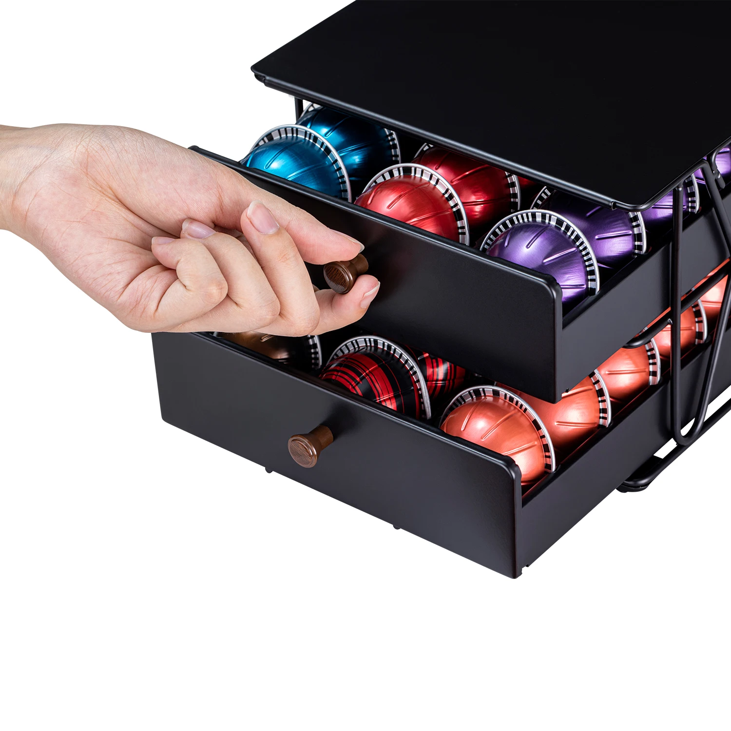 2-Tier 60pcs Metal Nespresso Cup Coffee Pod Holder Vertuoline Storage for Kitchen Double Layered Boxed Drawer for Household Use