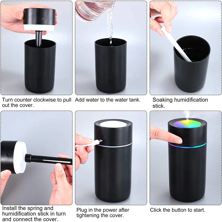 USB Humidifier 320ml Mini Portable Humidifier Ultra-Quiet LED Night Light Air Humidifier