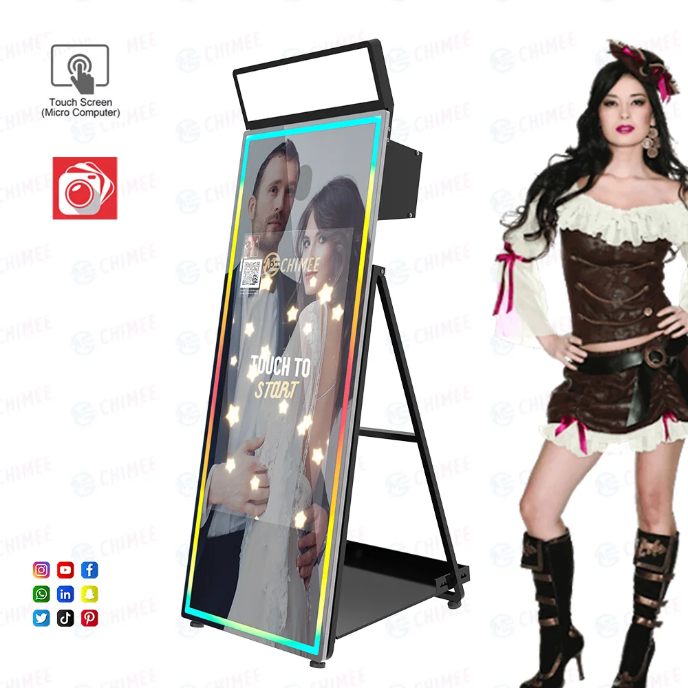 DSLR Camera Foldable Light Mirror Photobooth All-in-one Computer HD Glass Mirror Photobooth Wedding Metal Photobooth for Parties