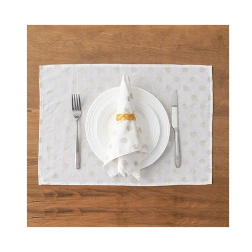 Premium Quality Soft Fabric Gold Foil Printing Set of Napkins Placemats Decorative Table Setting Decors for Wedding Dining