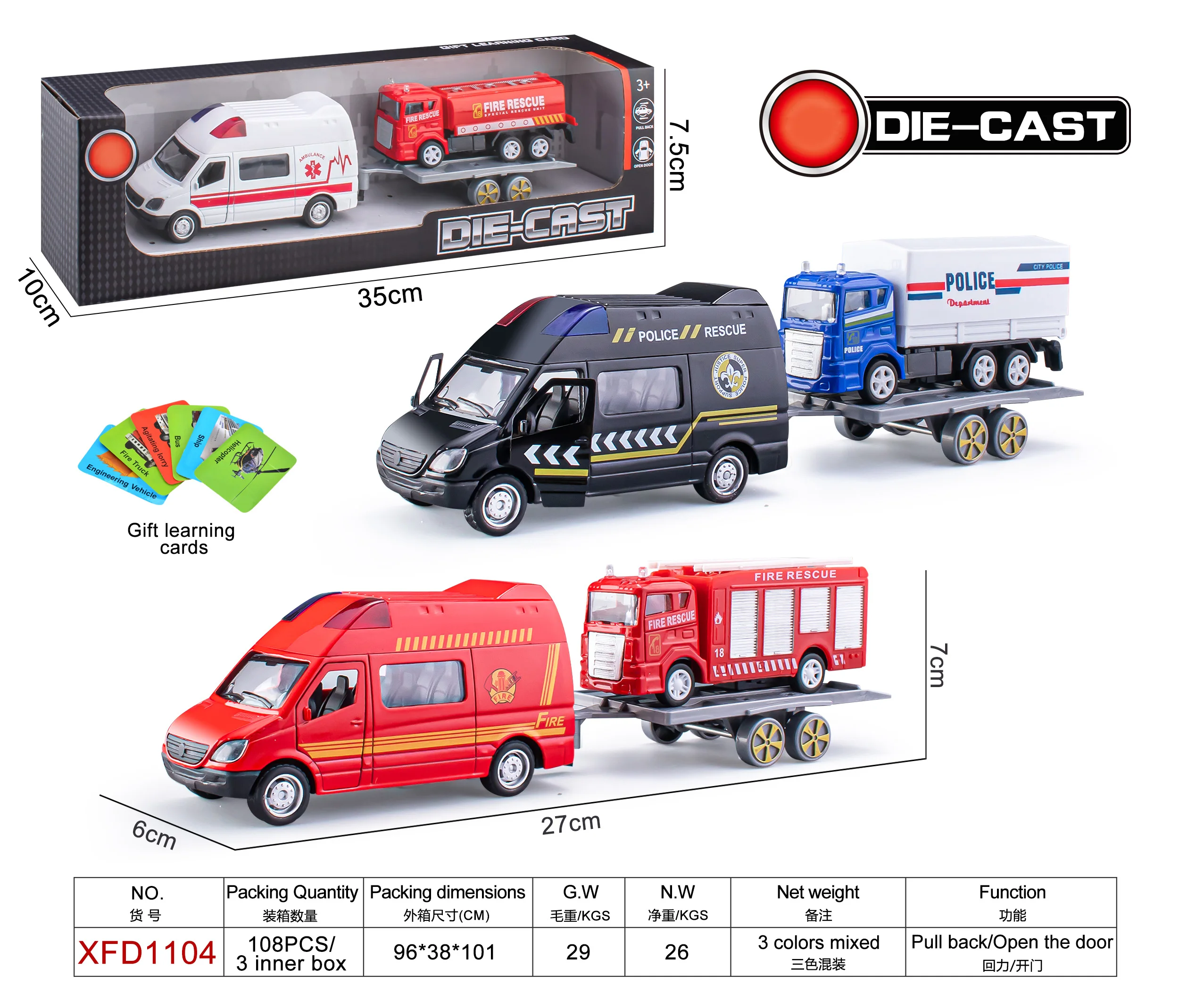OEM Diecast Model Car Toys High Playability Suitable For Gifts Promotional Sliding Alloy Trailer Truck Towing Helicopter
