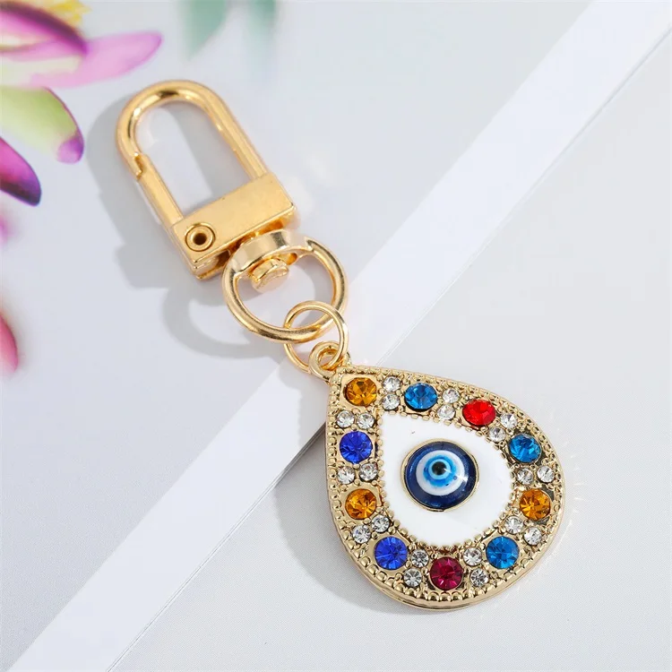 Key Chain Men Women Plated Gold Rhinestone Punk Blue Eye Pattern Hip Hop Fashion Korean Couple Key Ring Jewelry