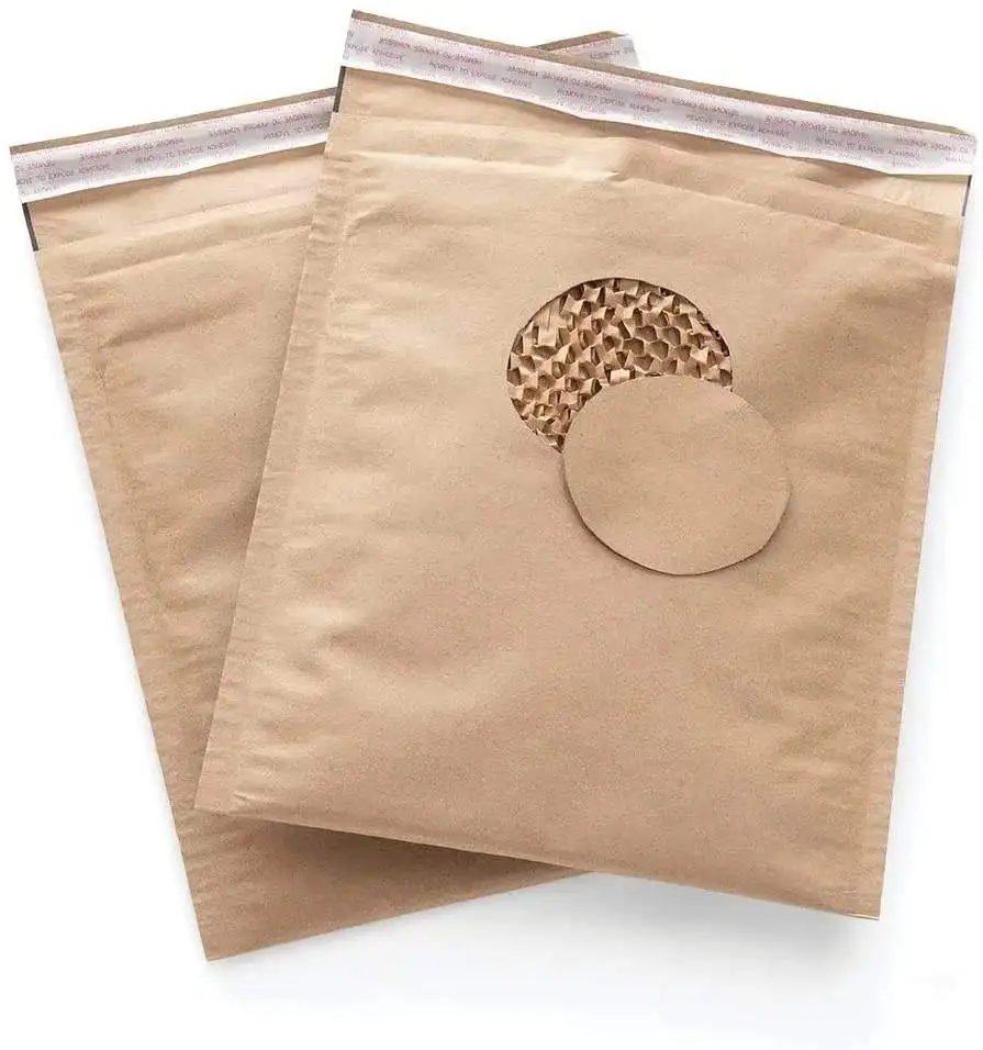 Honeycomb Cushion Courier Mailer Padded Shipping Custom Logo Eco Friendly Corrugated Kraft Paper Bubble Envelopes Mailing Bags