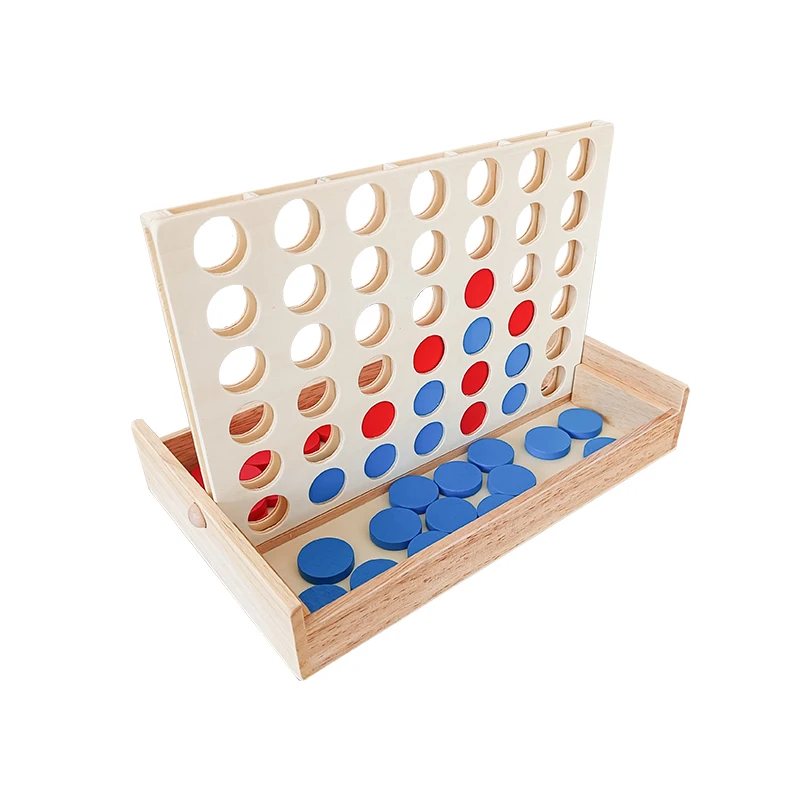 Wooden Boxed Four-connected Chess Four-piece Tabletop Game Chess Early Education Educational Toys Tic Tac Toe Intellectual Games