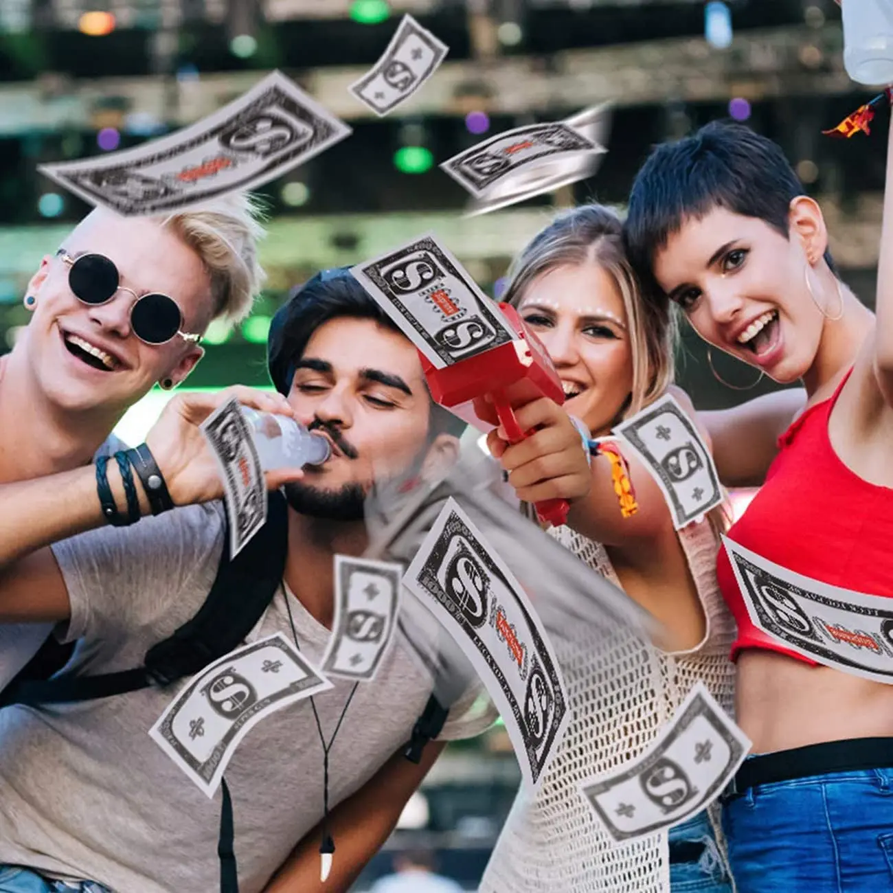 Super Paper Playing Money Gun Make it Rain Handheld Cash GunDispenser Money Shooter with 100 Pcs Dollars  Fake Bill  Play Money