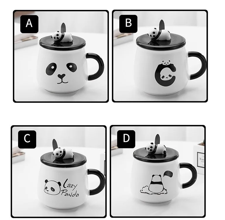 UCHOME  Creative ceramic cup Hand-painted panda cartoon cup with lid wholesale Custom logo mug